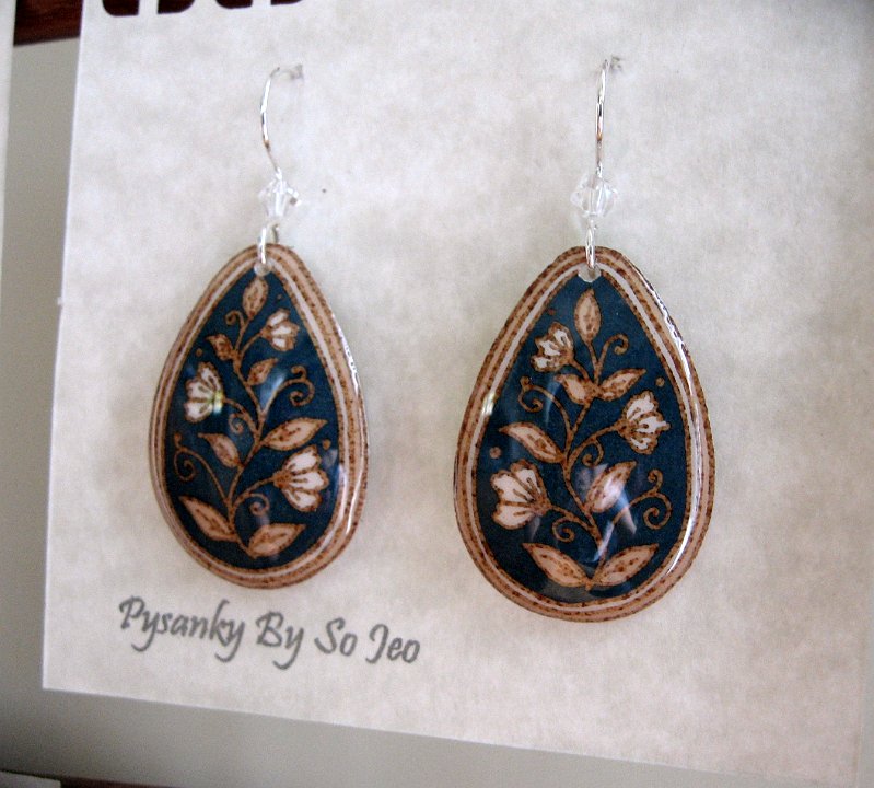 Blue Spring Vines Teardrop Earrings Pysanky Jewelry by So Jeo